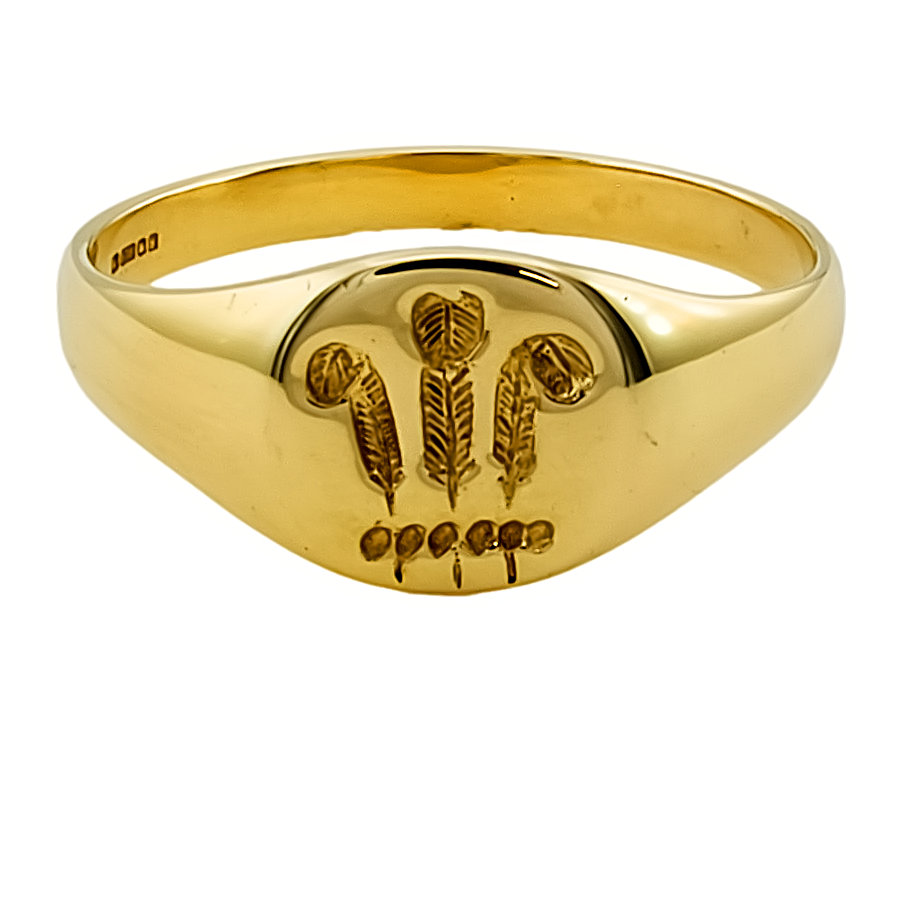 9ct Gold Welsh Feathers Signet Ring size P